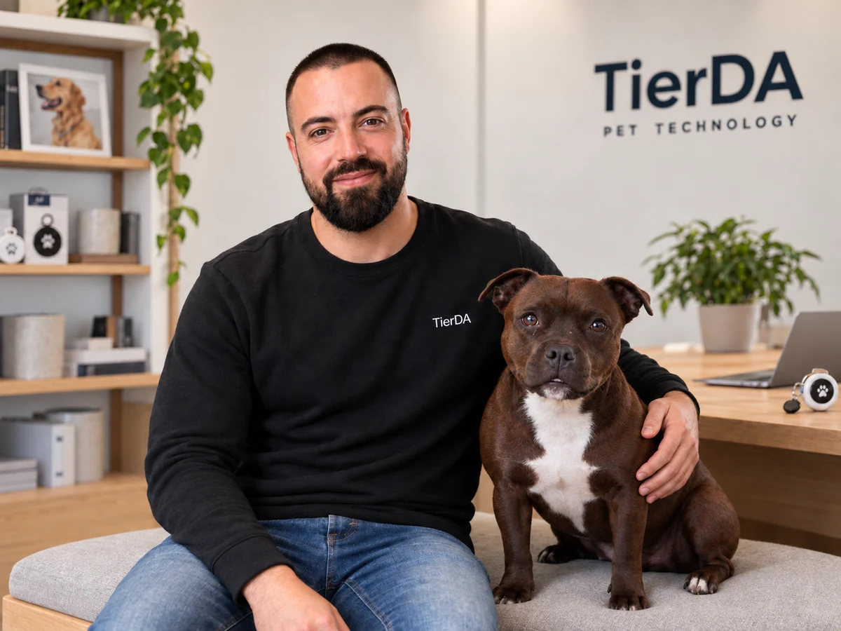 TierDa Mitgründer Mauro mit seiner Staffordshire-Bullterrier-Hündin Mara
